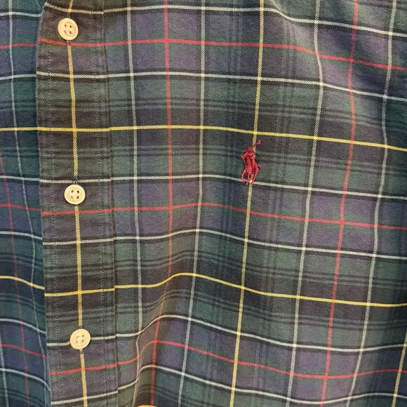Ralph Lauren Shirt Mens Medium Green Plaid Classic Fit Long Sleeve Pony Logo - Picture 3 of 8